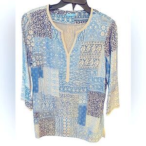 J.McLaughlin Sz M Blue Carly Bandanna Patchwork Catalina Cloth Tunic